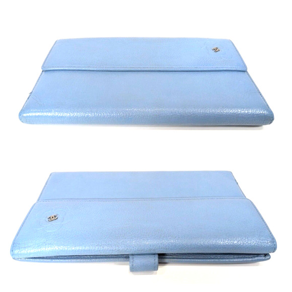 Authentic CHANEL Camellia Wallet Calfskin Wallet Light Blue - Picture 3 of 9